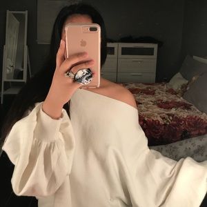 F21 Off white off the shoulder sweater.